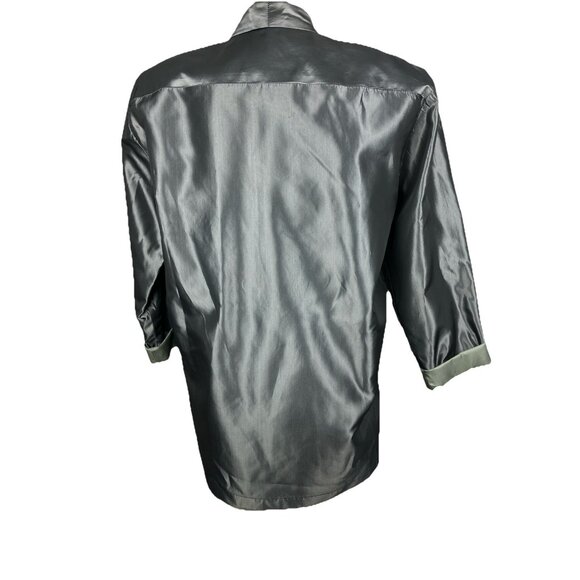 Vintage 80s Norma Kamali Iridescent Finish Open Jacket Power Shoulder Gunmetal - Picture 3 of 4